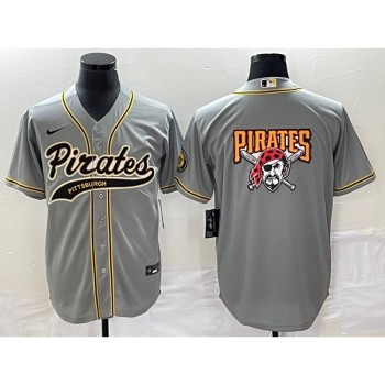 Men's Pittsburgh Pirates Gray Team Big Logo Cool Base Stitched Baseball Jersey Men's Pittsburgh Pirates Gray Team Big Logo Cool Base Stitched Baseball Jersey