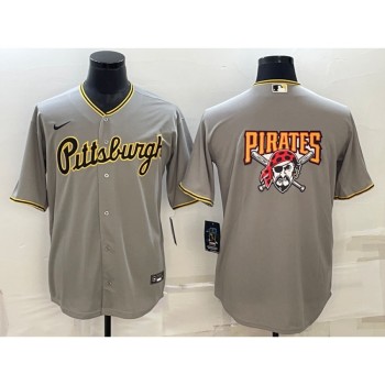 Men's Pittsburgh Pirates Gray Team Big Logo Cool Base Stitched Baseball Jersey Men's Pittsburgh Pirates Gray Team Big Logo Cool Base Stitched Baseball Jersey