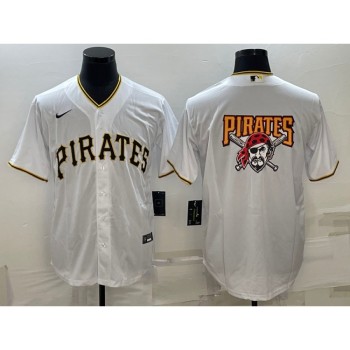 Men's Pittsburgh Pirates White Team Big Logo Cool Base Stitched Baseball Jersey Men's Pittsburgh Pirates White Team Big Logo Cool Base Stitched Baseball Jersey