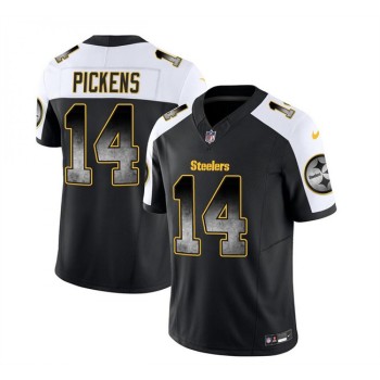 Men's Pittsburgh Steelers #14 George Pickens Black/White 2023 F.U.S.E. Smoke Vapor Untouchable Limited Stitched Jersey Men's Pittsburgh Steelers #14 George Pickens Black/White 2023 F.U.S.E. Smoke Vapor Untouchable Limited Stitched Jersey