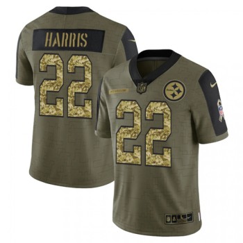 Men's Pittsburgh Steelers #22 Najee Harris 2021 Olive Camo Salute To Service Limited Stitched Jersey Men's Pittsburgh Steelers #22 Najee Harris 2021 Olive Camo Salute To Service Limited Stitched Jersey