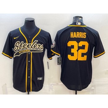 Men's Pittsburgh Steelers #32 Franco Harris Black Gold With Patch Cool Base Stitched Baseball Jersey Men's Pittsburgh Steelers #32 Franco Harris Black Gold With Patch Cool Base Stitched Baseball Jersey