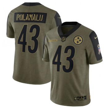 Men's Pittsburgh Steelers #43 Troy Polamalu 2021 Olive Salute To Service Limited Stitched Jersey Men's Pittsburgh Steelers #43 Troy Polamalu 2021 Olive Salute To Service Limited Stitched Jersey