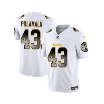 Men's Pittsburgh Steelers #43 Troy Polamalu White 2023 F.U.S.E. Smoke Vapor Untouchable Limited Stitched Jersey Men's Pittsburgh Steelers #43 Troy Polamalu White 2023 F.U.S.E. Smoke Vapor Untouchable Limited Stitched Jersey