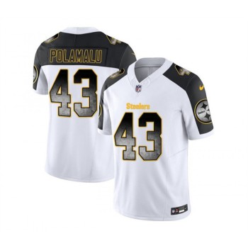 Men's Pittsburgh Steelers #43 Troy Polamalu White/Black 2023 F.U.S.E. Smoke Vapor Untouchable Limited Stitched Jersey Men's Pittsburgh Steelers #43 Troy Polamalu White/Black 2023 F.U.S.E. Smoke Vapor Untouchable Limited Stitched Jersey