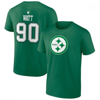 Men's Pittsburgh Steelers #90 T.J. Watt Green St. Patrick's Day Icon Player T-Shirt