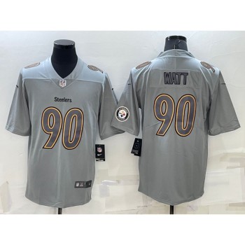 Men's Pittsburgh Steelers #90 T.J. Watt Grey With Patch Atmosphere Fashion Stitched Jersey Men's Pittsburgh Steelers #90 T.J. Watt Grey With Patch Atmosphere Fashion Stitched Jersey