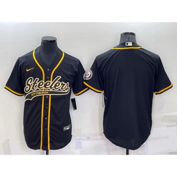 Men's Pittsburgh Steelers Blank Black With Patch Cool Base Stitched Baseball Jersey Men's Pittsburgh Steelers Blank Black With Patch Cool Base Stitched Baseball Jersey