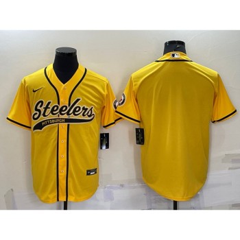 Men's Pittsburgh Steelers Blank Yellow With Patch Cool Base Stitched Baseball Jersey Men's Pittsburgh Steelers Blank Yellow With Patch Cool Base Stitched Baseball Jersey