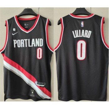 Men's Portland Trail Blazers #0 Damian Lillard Black With No.6 Patch Stitched Basketball Jersey Men's Portland Trail Blazers #0 Damian Lillard Black With No.6 Patch Stitched Basketball Jersey