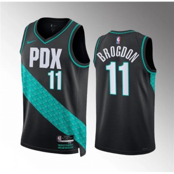 Men's Portland Trail Blazers #11 Malcolm Brogdon 2022/23 Black City Edition Stitched Basketball Jersey Men's Portland Trail Blazers #11 Malcolm Brogdon 2022/23 Black City Edition Stitched Basketball Jersey