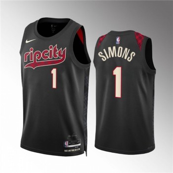 Men's Portland Trail Blazers #1 Anfernee Simons Black 2023/24 City Edition Stitched Basketball Jersey Men's Portland Trail Blazers #1 Anfernee Simons Black 2023/24 City Edition Stitched Basketball Jersey