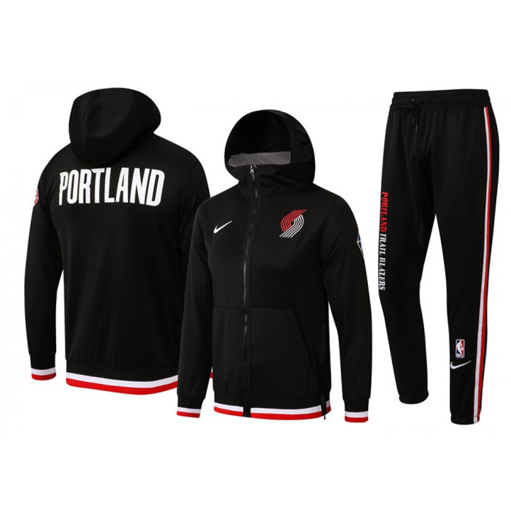 Men's Portland Trail Blazers 75th Anniversary Black Performance Showtime Full-Zip Hoodie Jacket And Pants  Suit