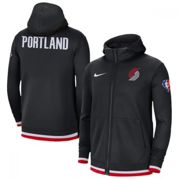 Men's Portland Trail Blazers Black 75th Anniversary Performance Showtime Full-Zip Hoodie Jacket Men's Portland Trail Blazers Black 75th Anniversary Performance Showtime Full-Zip Hoodie Jacket