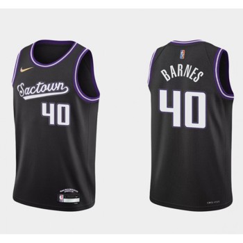 Men's Sacramento Kings #40 Harrison Barnes 2021/22 Black 75th Anniversary City Edition Stitched Basketball Jersey Men's Sacramento Kings #40 Harrison Barnes 2021/22 Black 75th Anniversary City Edition Stitched Basketball Jersey