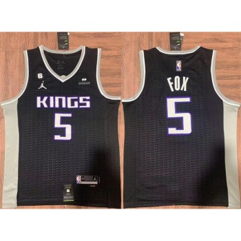 Men's Sacramento Kings #5 De'Aaron Fox Black No.6 Patch Stitched Jersey Men's Sacramento Kings #5 De'Aaron Fox Black No.6 Patch Stitched Jersey