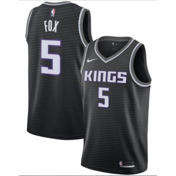 Men's Sacramento Kings #5 De'Aaron Fox Black Statement Editon Stitched Jersey Men's Sacramento Kings #5 De'Aaron Fox Black Statement Editon Stitched Jersey