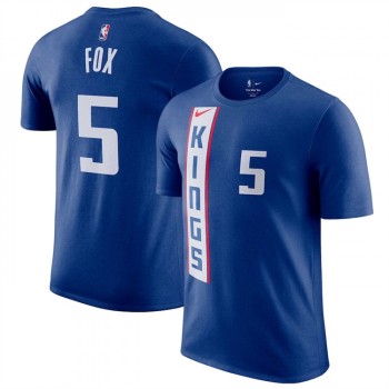 Men's Sacramento Kings #5 De'Aaron Fox Blue 2023/24 City Edition Name & Number T-Shirt Men's Sacramento Kings #5 De'Aaron Fox Blue 2023/24 City Edition Name & Number T-Shirt