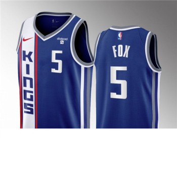 Men's Sacramento Kings #5 De'Aaron Fox Blue 2023/24 City Edition Stitched Basketball Jersey Men's Sacramento Kings #5 De'Aaron Fox Blue 2023/24 City Edition Stitched Basketball Jersey