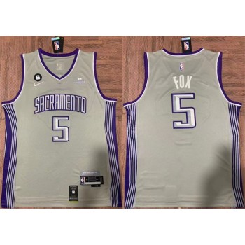 Men's Sacramento Kings #5 De'Aaron Fox Gray No.6 Patch Stitched Jersey Men's Sacramento Kings #5 De'Aaron Fox Gray No.6 Patch Stitched Jersey