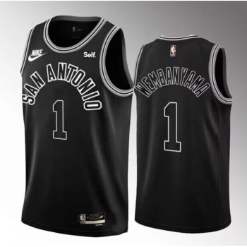 Men's San Antonio Spurs #1 Victor Wembanyama Black 2022/23 Classic Edition Stitched Basketball Jersey Men's San Antonio Spurs #1 Victor Wembanyama Black 2022/23 Classic Edition Stitched Basketball Jersey