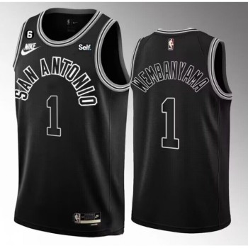 Men's San Antonio Spurs #1 Victor Wembanyama Black 2022/23 Classic Edition With NO.6 Patch Stitched Basketball Jersey Men's San Antonio Spurs #1 Victor Wembanyama Black 2022/23 Classic Edition With NO.6 Patch Stitched Basketball Jersey