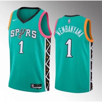 Men's San Antonio Spurs #1 Victor Wembanyama Teal 2022/23 City Edition Swingman Stitched Basketball Jersey Men's San Antonio Spurs #1 Victor Wembanyama Teal 2022/23 City Edition Swingman Stitched Basketball Jersey