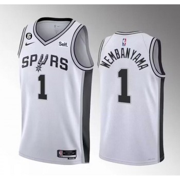 Men's San Antonio Spurs #1 Victor Wembanyama White 2022/23 Association Edition With NO.6 Patch Stitched Basketball Jersey Men's San Antonio Spurs #1 Victor Wembanyama White 2022/23 Association Edition With NO.6 Patch Stitched Basketball Jersey