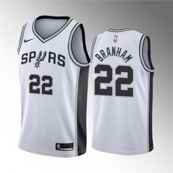 Men's San Antonio Spurs #22 Malaki Branham White Association Edition Stitched Jersey Men's San Antonio Spurs #22 Malaki Branham White Association Edition Stitched Jersey