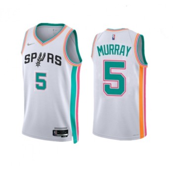 Men's San Antonio Spurs #5 Dejounte Murray 2021/22 White City Edition Stitched Jersey Men's San Antonio Spurs #5 Dejounte Murray 2021/22 White City Edition Stitched Jersey