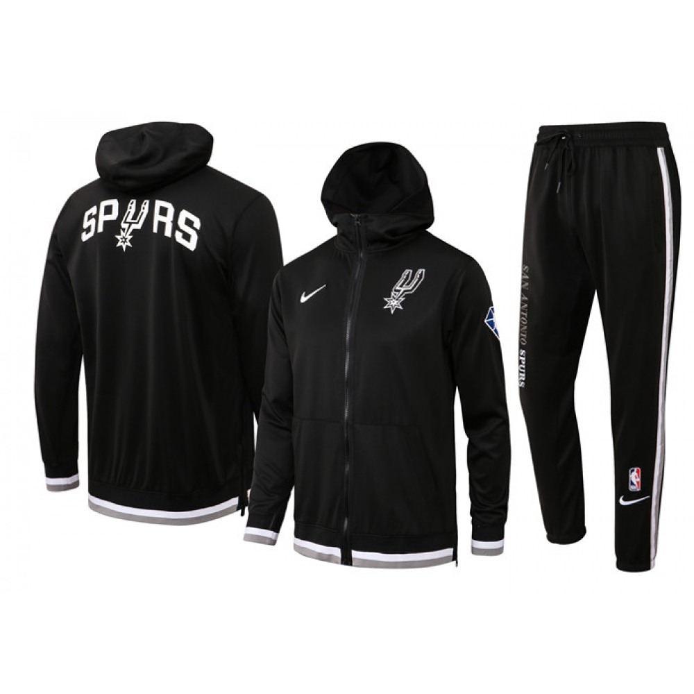 Men's San Antonio Spurs 75th Anniversary Black Performance Showtime Full-Zip Hoodie Jacket And Pants  Suit