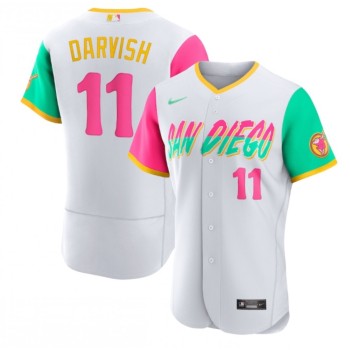 Men's San Diego Padres #11 Yu Darvish 2022 White City Connect Flex Base Stitched Baseball Jersey Men's San Diego Padres #11 Yu Darvish 2022 White City Connect Flex Base Stitched Baseball Jersey