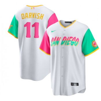 Men's San Diego Padres #11 Yu Darvish 2022 White City Connect Cool Base Stitched Jersey Men's San Diego Padres #11 Yu Darvish 2022 White City Connect Cool Base Stitched Jersey