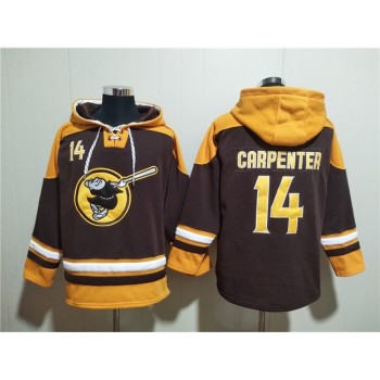 Men's San Diego Padres #14 Matt Carpenter Brown/Gold Ageless Must-Have Lace-Up Pullover Hoodie Men's San Diego Padres #14 Matt Carpenter Brown/Gold Ageless Must-Have Lace-Up Pullover Hoodie