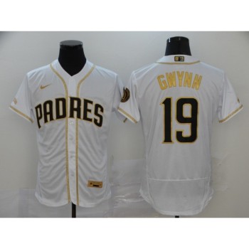 Men's San Diego Padres #19 Tony Gwynn 2020 White Golden Flex Base Stitched MLB Jersey Men's San Diego Padres #19 Tony Gwynn 2020 White Golden Flex Base Stitched MLB Jersey