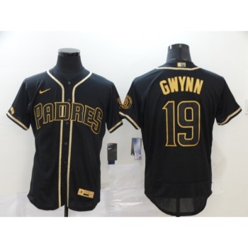 Men's San Diego Padres #19 Tony Gwynn Black Golden Flex Base Stitched MLB Jersey Men's San Diego Padres #19 Tony Gwynn Black Golden Flex Base Stitched MLB Jersey