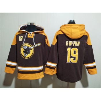 Men's San Diego Padres #19 Tony Gwynn Brown/Gold Ageless Must-Have Lace-Up Pullover Hoodie Men's San Diego Padres #19 Tony Gwynn Brown/Gold Ageless Must-Have Lace-Up Pullover Hoodie