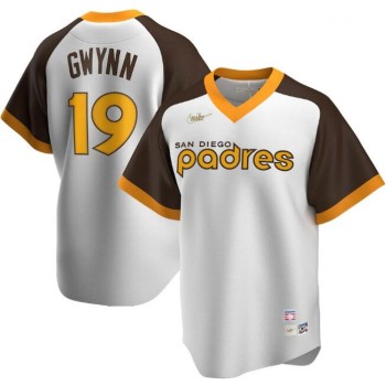Men's San Diego Padres #19 Tony Gwynn White & Brown Cool Base Stitched Jersey Men's San Diego Padres #19 Tony Gwynn White & Brown Cool Base Stitched Jersey