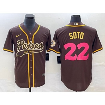 Men's San Diego Padres #22 Juan Soto Brown Cool Base Stitched Baseball Jersey Men's San Diego Padres #22 Juan Soto Brown Cool Base Stitched Baseball Jersey