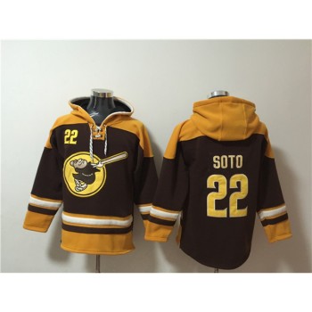 Men's San Diego Padres #22 Juan Soto Brown/Yellow Ageless Must-Have Lace-Up Pullover Hoodie Men's San Diego Padres #22 Juan Soto Brown/Yellow Ageless Must-Have Lace-Up Pullover Hoodie