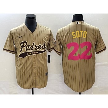 Men's San Diego Padres #22 Juan Soto Tan Cool Base Stitched Baseball Jersey Men's San Diego Padres #22 Juan Soto Tan Cool Base Stitched Baseball Jersey