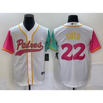 Men's San Diego Padres #22 Juan Soto White City Connect Cool Base Stitched Baseball Jersey Men's San Diego Padres #22 Juan Soto White City Connect Cool Base Stitched Baseball Jersey