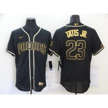 Men's San Diego Padres #23 Fernando Tatis Jr. 2020 Black Golden Flex Base Stitched MLB Jersey Men's San Diego Padres #23 Fernando Tatis Jr. 2020 Black Golden Flex Base Stitched MLB Jersey