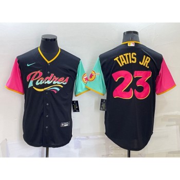 Men's San Diego Padres #23 Fernando Tatis Jr. 2022 Black City Connect Cool Base Stitched Jersey Men's San Diego Padres #23 Fernando Tatis Jr. 2022 Black City Connect Cool Base Stitched Jersey