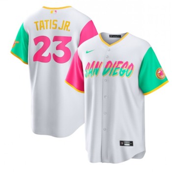 Men's San Diego Padres #23 Fernando Tatis Jr. 2022 White City Connect Cool Base Stitched Jersey Men's San Diego Padres #23 Fernando Tatis Jr. 2022 White City Connect Cool Base Stitched Jersey