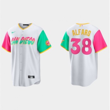 Men's San Diego Padres #38 Jorge Alfaro 2022 White City Connect Cool Base Stitched Jersey Men's San Diego Padres #38 Jorge Alfaro 2022 White City Connect Cool Base Stitched Jersey