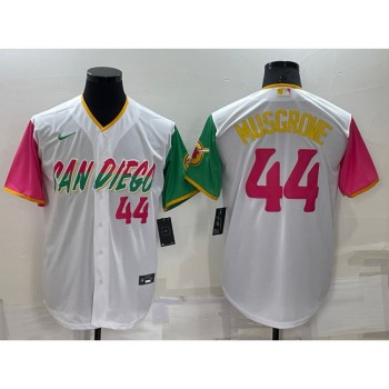Men's San Diego Padres #44 Joe Musgrove 2022 White City Connect Cool Base Stitched Jersey Men's San Diego Padres #44 Joe Musgrove 2022 White City Connect Cool Base Stitched Jersey
