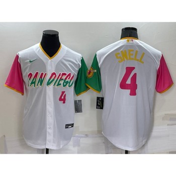 Men's San Diego Padres #4 Blake Snell 2022 White City Connect Cool Base Stitched Jersey Men's San Diego Padres #4 Blake Snell 2022 White City Connect Cool Base Stitched Jersey