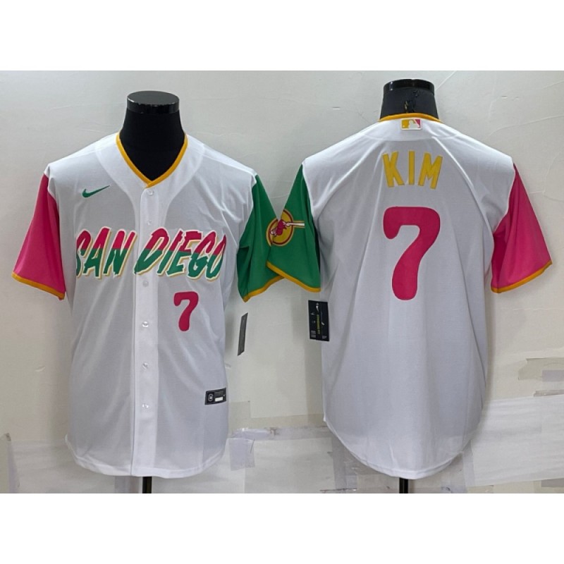 Men's San Diego Padres #7 Ha Seong Kim 2022 White City Connect Cool Base Stitched Jersey Men's San Diego Padres #7 Ha Seong Kim 2022 White City Connect Cool Base Stitched Jersey
