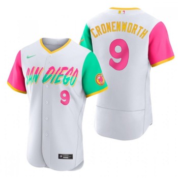 Men's San Diego Padres #9 Jake Cronenworth 2022 White City Connect Flex Base Stitched Baseball Jersey Men's San Diego Padres #9 Jake Cronenworth 2022 White City Connect Flex Base Stitched Baseball Jersey